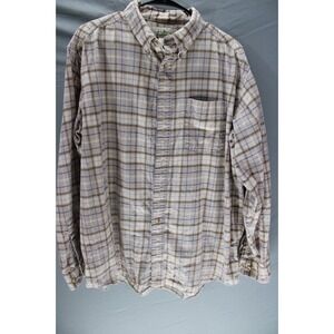 L.L. Bean 100% Cotton Long Sleeve Button Up Shirt Size XL Beige Brown Blue